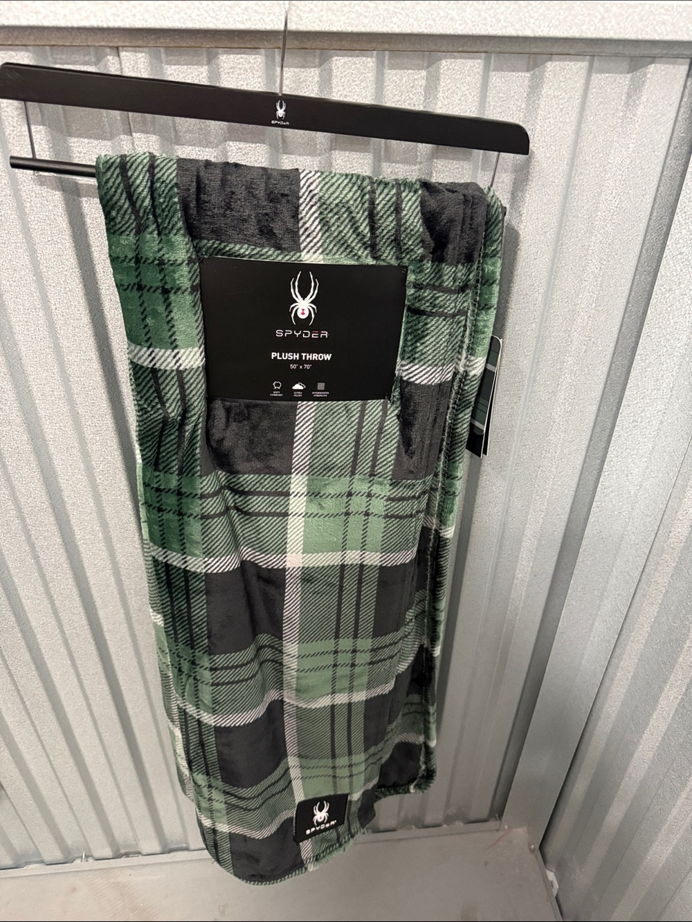 Spyder Green and Black Plaid Plush Throw